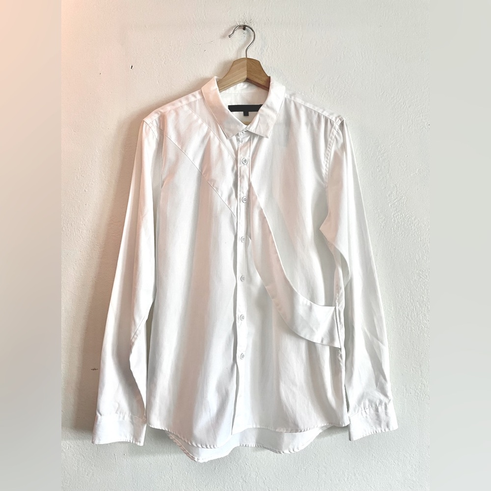 Men's White Casual Button-Down Shirt - Classic Long Sleeve